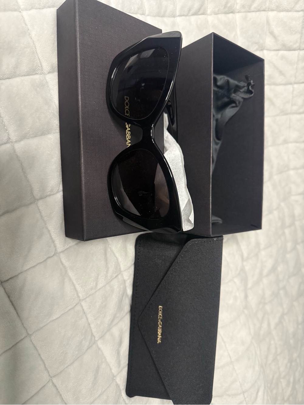 Dolce & Gabbana Black Cat-Eye Sunglasses with Gold Logo Accent